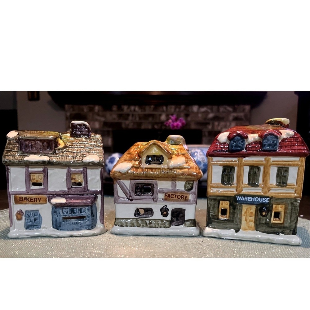 Set Of 3 VTG JSNY Dickens Village Candle Holders Bakery~Factory~Warehouse